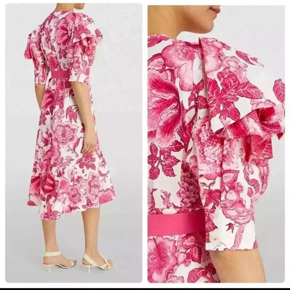 DIANE VON FURSTENBERG DVF Womens Floral Annabeth Wrap Midi Poplin Dress - Picture 2 of 5